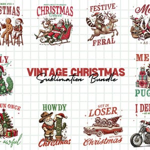 Pacote de sublimação PNG de Natal vintage, Pacote de Natal Png, Feliz Natal Png, Natal Png, Western PNG, Papai Noel PNG, Pacote Png