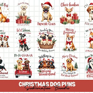 Weihnachten Hund Wortspiele Sublimation Bundle, süße Welpen Clipart. Aquarell Tiere, Weihnachtsclipart PNG-Bundle zum Basteln