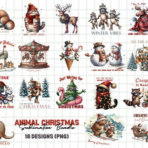 Dierlijke kerst png-bundel, grappige kerstbundel png, kerstshirtontwerp, vrolijk kerstfeest png, trendy png-sublimatie downloaden
