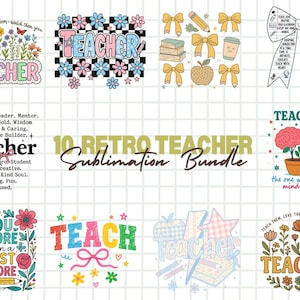 Retro Teacher PNG Bundle, Teacher Png, Teacher Appreciation, Teacher Sublimation design, Teacher shirt Png, Teacher vibes png, Png Bundle