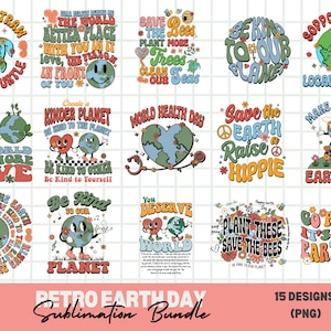 Paquete de imágenes prediseñadas del Día de la Tierra retro, imágenes prediseñadas del Amor a la Tierra, imágenes prediseñadas de Vida Verde, imágenes prediseñadas de la naturaleza, Tierra verde azulada, uso comercial, Imágenes prediseñadas de la Madre Tierra