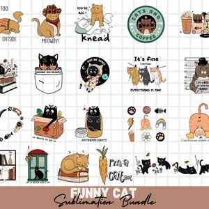Zabawny Kot PNG Sublimacja Pakiet, Kot Clipart Pakiet, Zabawny Kot Clipart, Zabawny Kot Png, Sarkastyczny Kot Sublimacja Png, Zabawny Cytaty Pakiet