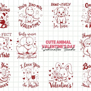 Lot SVG animal mignon Saint-Valentin, animal drôle joyeux Saint-Valentin svg, svg tendance saison Saint-Valentin, doux amour animal png