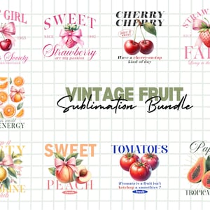 Paquete de sublimación PNG de frutas vintage / Diseños de frutas retro para proyectos de sublimación
