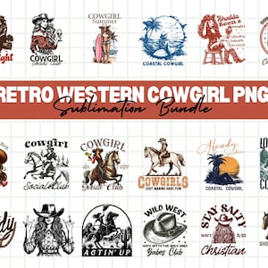 Retro Western Cowgirl PNG Bundle Retro Cowgirl Big Bundle SVG Vintage Boho Western Chic Woman Silhouette Illustration Country Cowboy png
