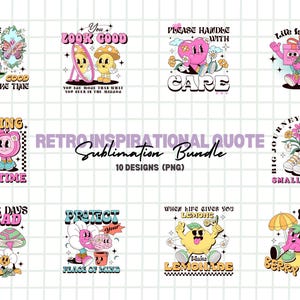 Pacote de PNG de citações inspiradoras retrô, Retro Groovy, Png motivacional, Citações positivas, Adesivos, Camisa retrô, Designs de sublimação de PNG de amor próprio