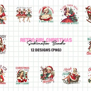 Retro Mädchen Weihnachten Sublimations Bundle, Trendy Vintage Retro Lustiges Design für Grafik T-Shirts, Retro Vintage Weihnachten Png, Lustige Retro Freche Png