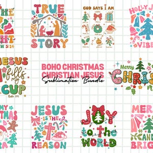 Pacote de Natal Boho Christian Jesus, Versículo Bíblico Cristão Elegante svg, Escritura svg, Deus Jesus svg, Salmo svg, Amor Fé svg