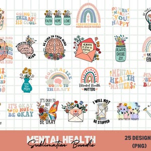 Sublimatiebundel geestelijke gezondheid, grafische afbeeldingen geestelijke gezondheid, positieve citaten, shirtontwerpen geestelijke gezondheid, motiverend png PNGEgg