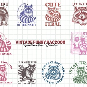 Vintage lustige Waschbär SVG & PNG Bundle | Schrullige Retro Waschbär Designs zum Basteln