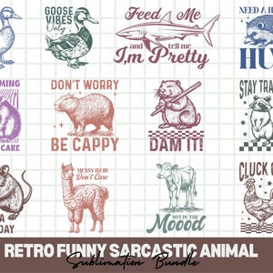 Retro grappige sarcastische dieren SVG-bundel | Retro sarcastische dieren-png, grappige citaten en vintage zelfzorgontwerpen