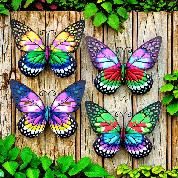 Butterfly Metal Garden Decor,Outdoor Metal Wall Art,Colorful Butterfly Decor for Garden,Yard Hanging Decor,Iron Butterfly Painted Decor