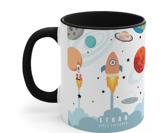 Kid's Personalized Space Explorer Accent Drink Mug, 11oz