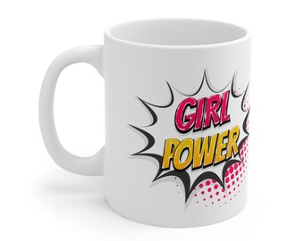 Girl Power Mug - Personalized Comic Book Themed Coffee Mug in White - 11oz | Gift for Her | Women's Day | Gift for Daughter | Gift for Mom