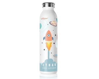 キッズ用パーソナライズ スペース エクスプローラー スリム ウォーターボトル | 20 オンス