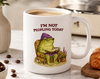 Introvert Coffee Cup, I'm Not Peopling Today Funny Frog Mug, Cottagecore Mug, Cozy Homebody Gift, Frog Lover Gift