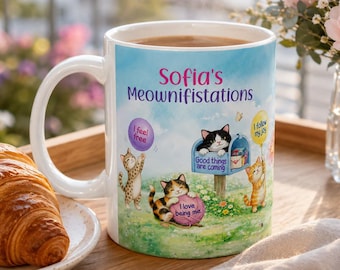 Personalized Cat Mug with Name, Custom Affirmation Mug, Positive Vibes Coffee Cup, Self-Love Gift, Cat Lover Gift
