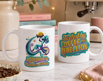 Aquarius Coffee Mug, Retro Zodiac Coffee Cup, Astrology Gift for Aquarius, Horoscope Mug