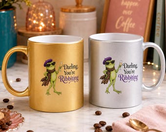 Funny Frog Mug, Metallic Gold or Silver Frog Coffee Cup, Glam Frog Gift, Quirky Frog Lover Gift, Ribbiting Mug