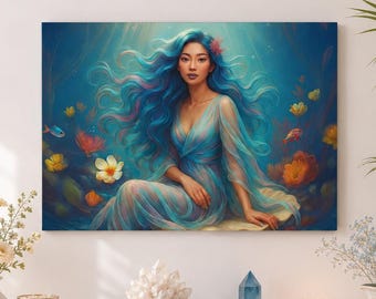 Mermaid Wall Art Canvas, Pisces-Inspired Artwork, Ocean Goddess Art Print, Ethereal Underwater Decor, Dreamy Gift For Pisces Birthdays