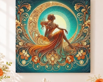 Art Nouveau Goddess Canvas Wall Art, Rising Star Celestial Print, Divine Feminine Decor, Boho Wall Art, Living Room Artwork