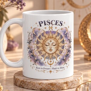 Kosmische Fische-Sonne-und-Mond-Kaffeetasse, Tasse mit himmlischem Sternzeichen, Mystisches Fische-Astrologie-Geschenk, Horoskop-Tasse, Geschenk für Hexen und Zauberer