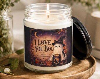 Spooky Ghost Soy Candle, I Love You Boo Halloween Candle, Fall Decor, Gothic Autumn Candle, Witchy Home Decor 4oz 9oz