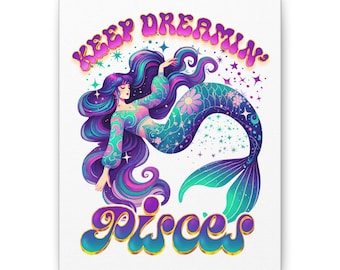 Pisces Mermaid Canvas Art, Mystical Zodiac Home Decor