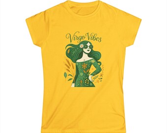 Virgo Vibes Women's Shirt, Botanical Virgo Graphic Tee, Colorful Earth Sign T-Shirt, Empowering Birthday Gift for Her, Fitted Virgo Goddess