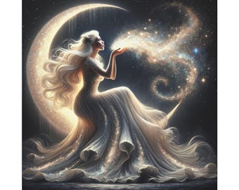Stardust Wishes - Glamorous Moon Goddess Wall Art (Art Nouveau Inspired) | on Eco-friendly Canvas