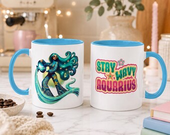 Aquarius Coffee Mug, Zodiac Astrology Mug, Retro Aquarius Gift, Horoscope Coffee Cup, Birthday Gift for Astrology Lovers