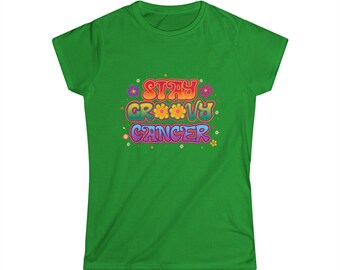Stay Groovy Cancer Women's Shirt, Retro 70s Zodiac Graphic Tee, Colorful Astrology Gift, Cancer Birthday Top, Fitted Flower Power Shirt