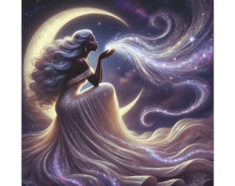 Stardust Wishes - Enchanted Moon Goddess Wall Art (Art Nouveau Inspired)