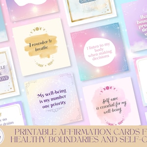 Schede di affermazione stampabili per confini sani e cura di sé / Vision Board Printables Salute mentale / Vision Board di affermazioni positive