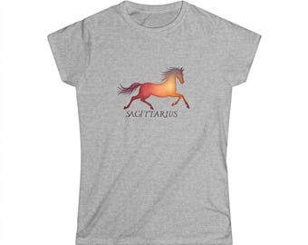 Sagittarius Horse Women's Shirt, Colorful Zodiac Graphic Tee, Sagittarius Gift for Her, Aesthetic Star Sign T-Shirt, Fitted Horse Top