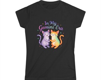 In My Gemini Era Women's Shirt, Cute Cat Zodiac Graphic Tee, Colorful Kitten Astrology T-Shirt, Gift for Her, Fitted Gemini Era Top