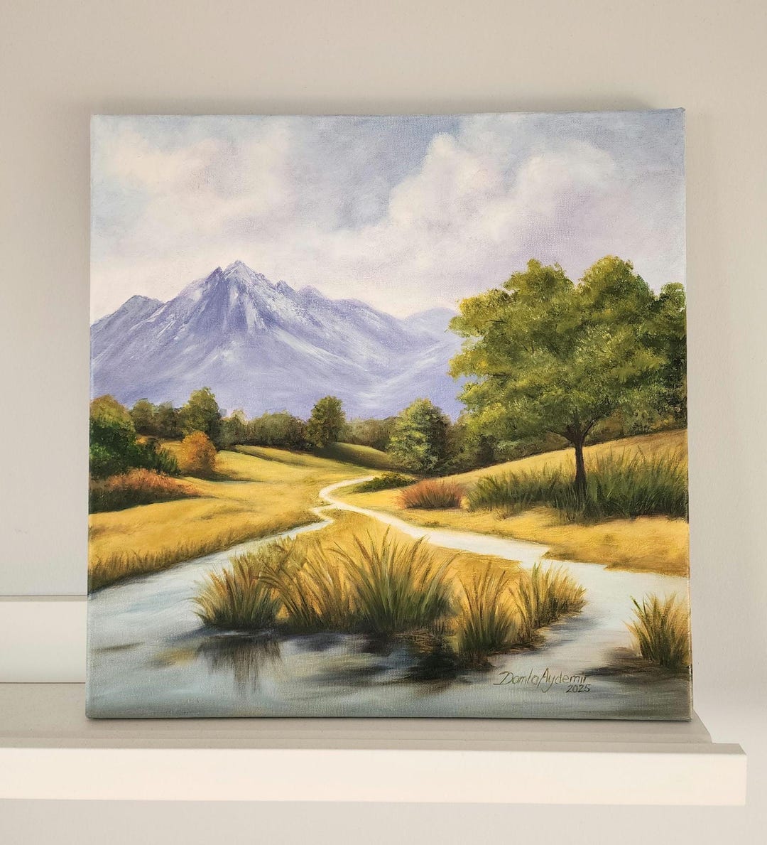 Original River Landscape Oil Painting | 39x39cm | Nature Wall Art ...