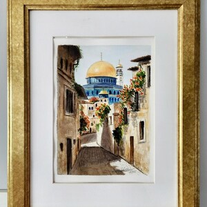 Al-Aqsa Mosque Street View – 21×30 cm Original Watercolor Painting