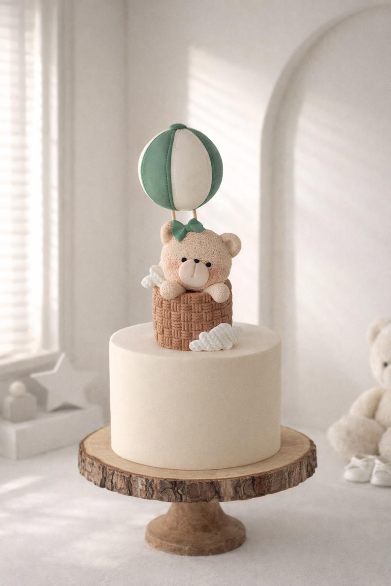Bear Cake Topper, Fondant Bear Cake Topper, Hot Air Balloon Teddy Bear ...
