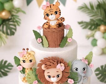 18 PCS Jungle Safari Animal Cake Toppers - Giraffe, Hippo, Zebra Decor For Wild Animal Birthday Party