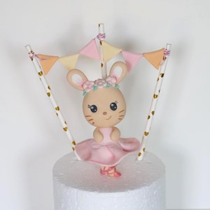 Bunny in tutu cake topper, Ballerina fondant bunny birthday party decoration, bunny baby shower, dancer cake topper, tutu ballet fugure