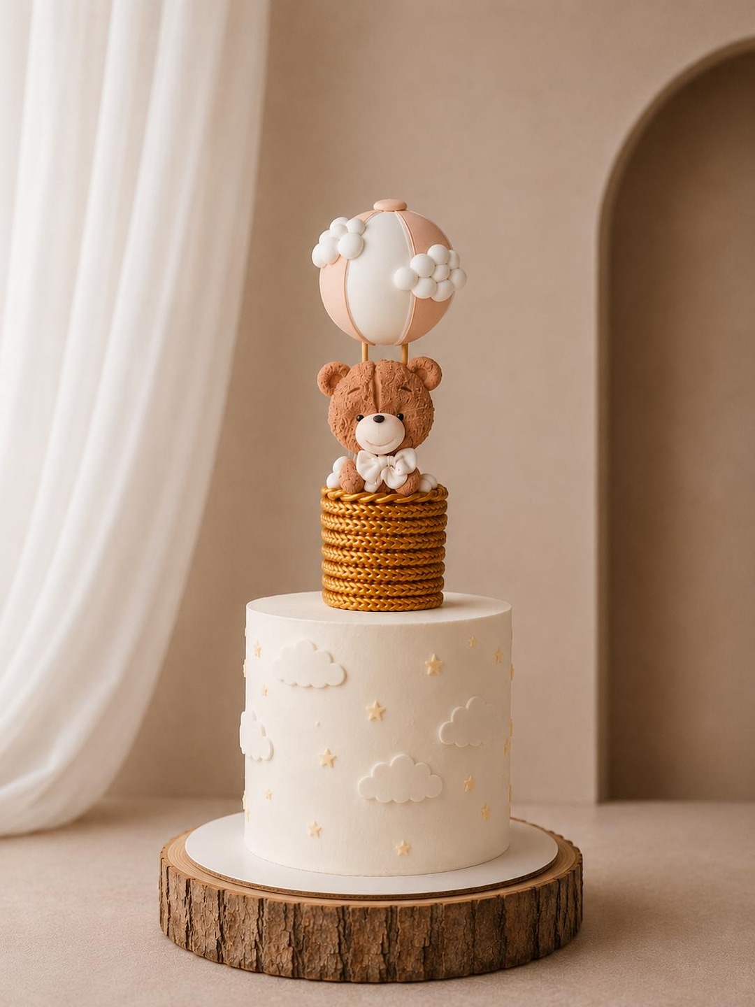Bear Cake Topper, Fondant Bear in Hot Air Balloon Cake Decoration, Baby ...