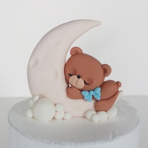 Fondant teddy bear balloon cake topper, bear cake topper, boy girl party decoration baby shower cake topper, 1st 2nd birthday party cake