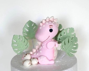Dinosaur Cake Toppers,Made of Fondant dino cake 3D topper, dinosaur birthday party cake topper, baby shower dinosaur figurine for girl