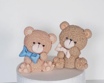 Bear Cake Topper, Fondant cake topper, Teddy Bear cake decor, baby shower decoration, 1st 2nd  boy girl birthday party cake