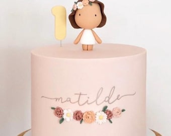 Fondant doll cake topper, Girl cake topper, pink dress princess cake topper, girl party decoration