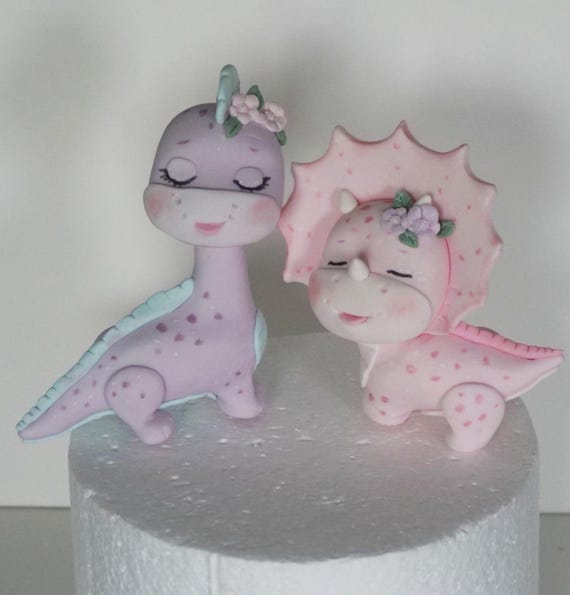 Fondant Dinosaur Cake Toppers, Girly Dino Party Decor