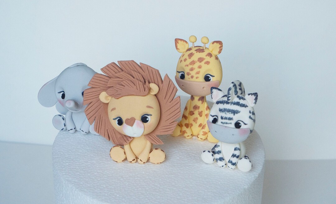 Safari Animals Cake Toppers Fondant Jungle Animals Cake Decorations Lion, Giraffe, Elephant