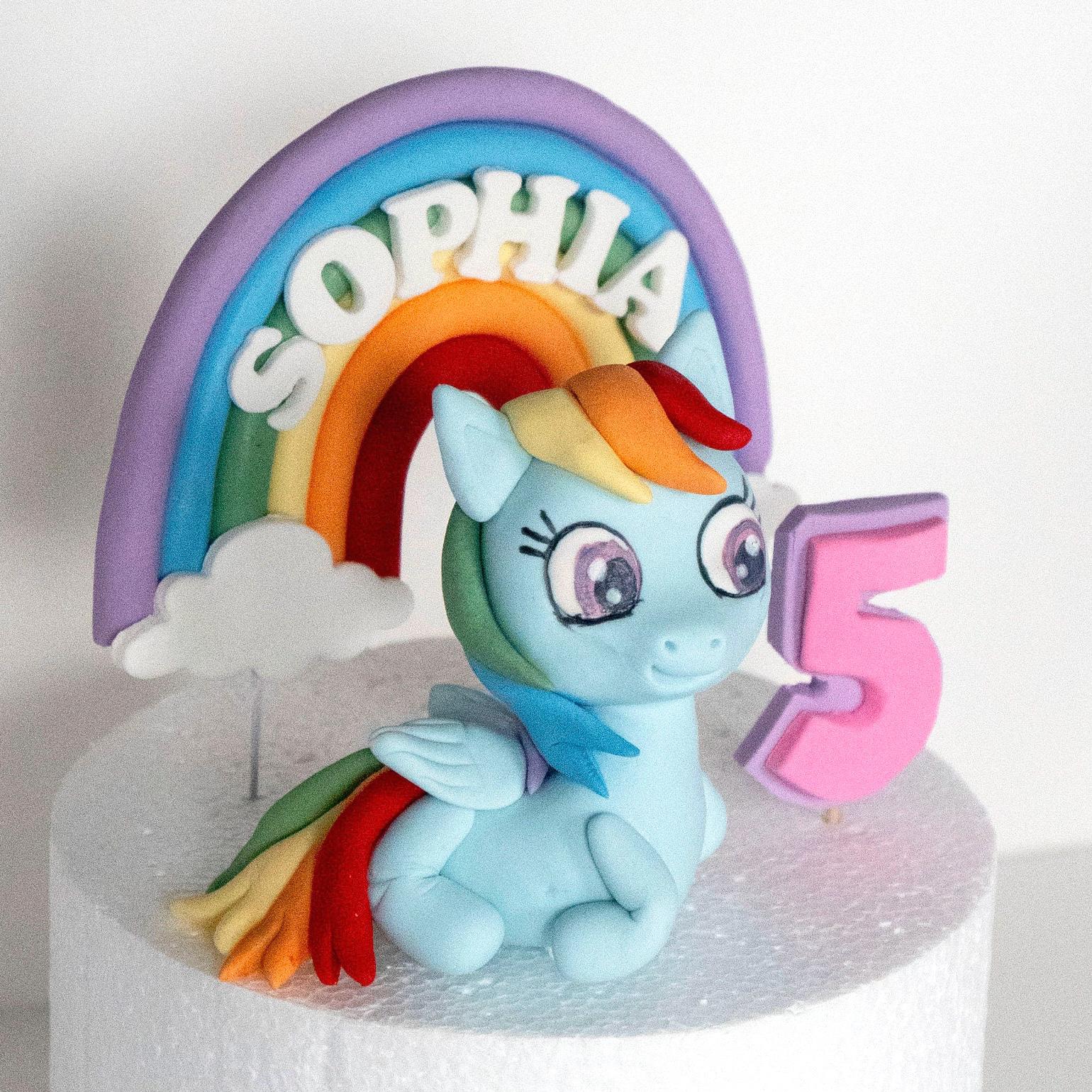 Fondant Pony  Dragon Cake  Topper set with rainbow, fondant rainbow with a name cake topper, rainbow birthday party decoration