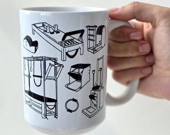 Pilates Equipment Ceramic Mug: Gift for Pilates Teacher